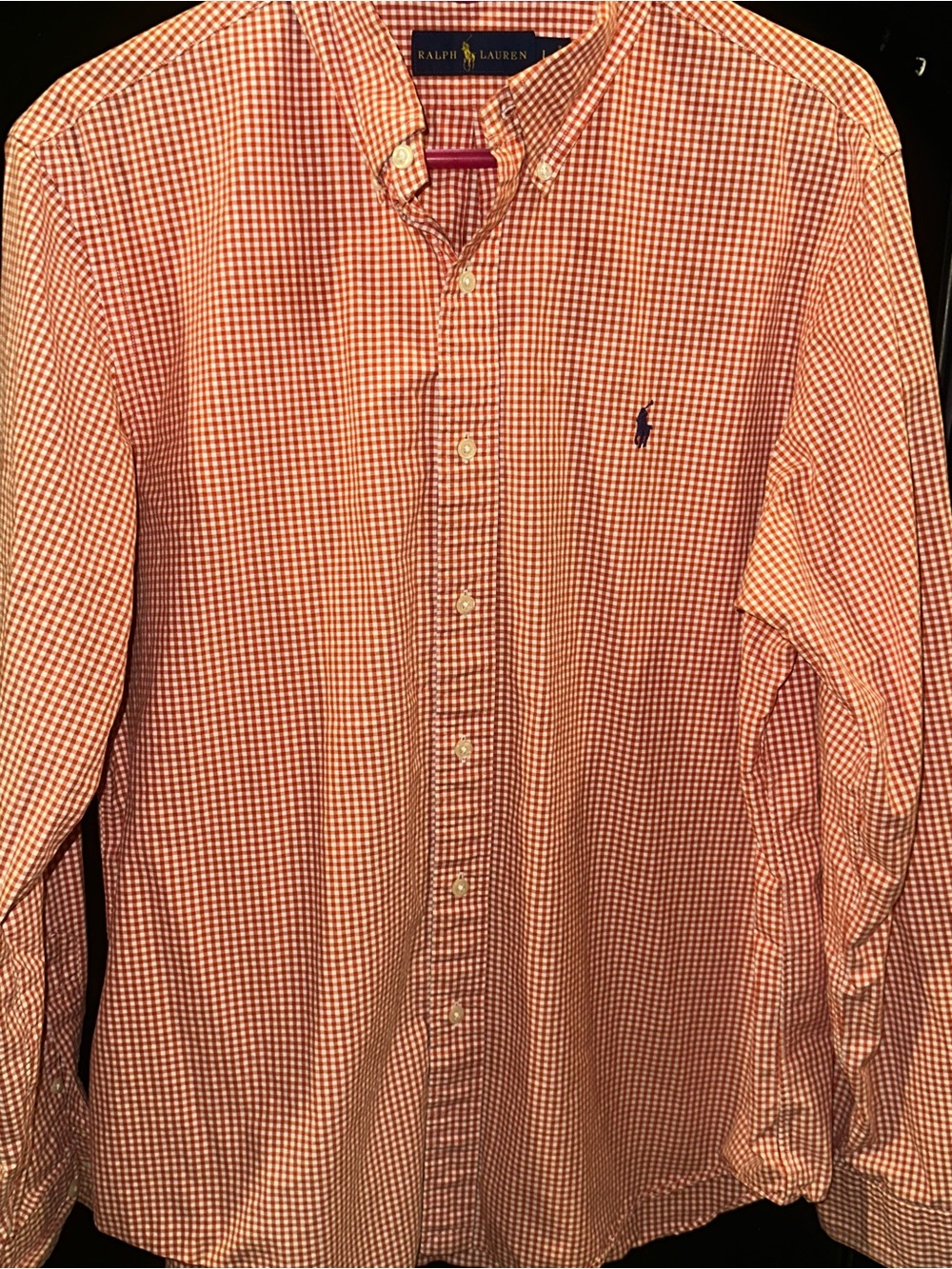 Ralph Lauren Orange Gingham Button-Down Dress Shirt